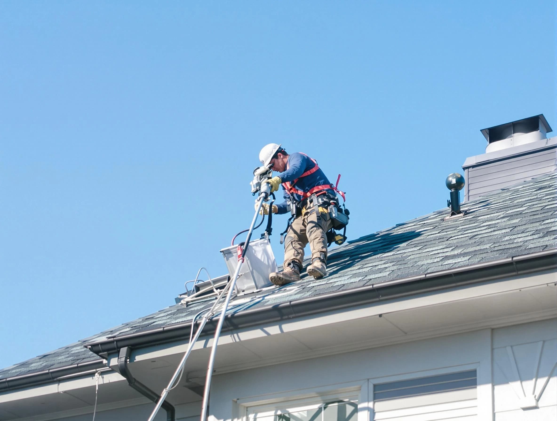 Wheat Ridge Dryer Vent Cleaning certified technician cleaning a roof-mounted dryer vent system in Wheat Ridge