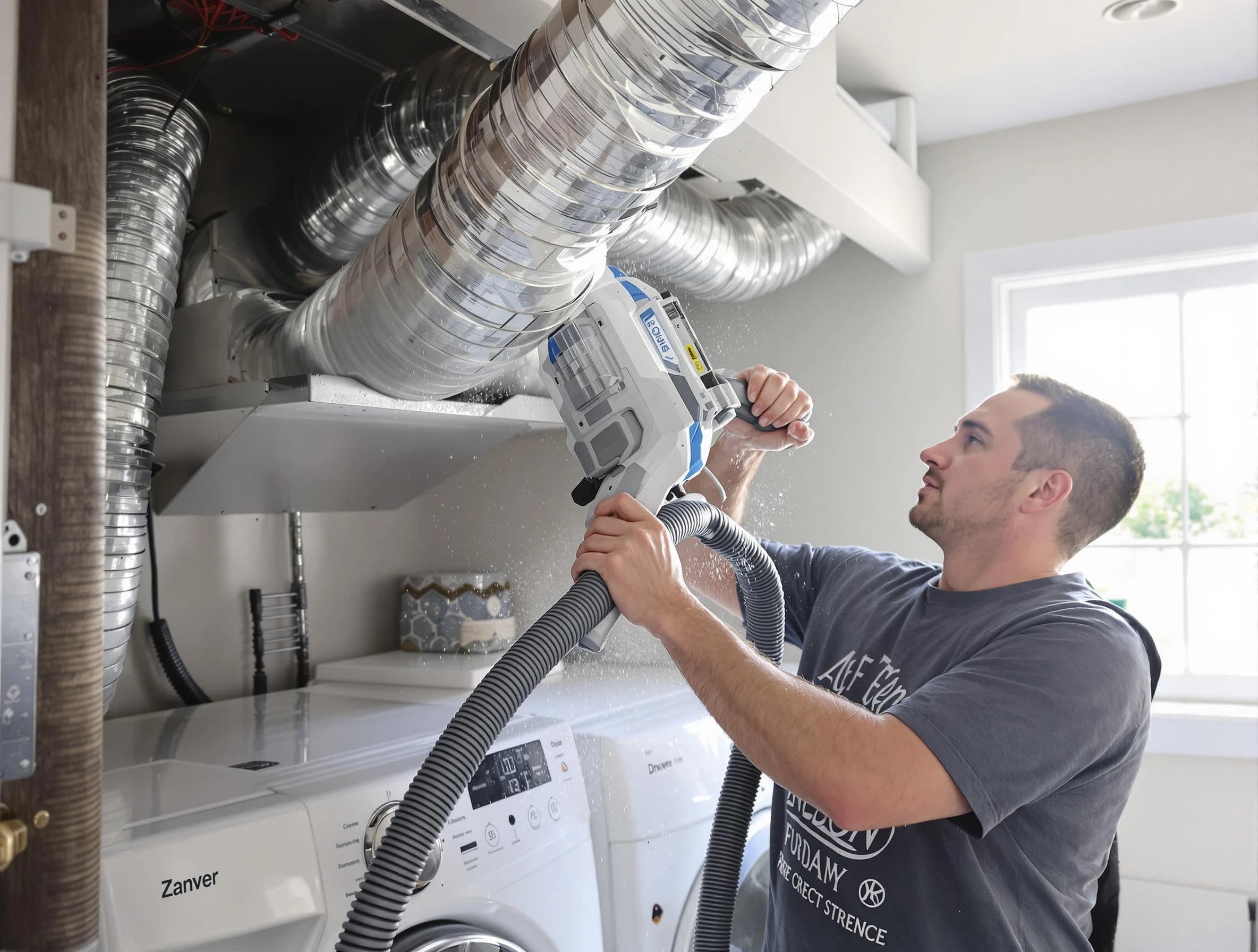 Wheat Ridge Dryer Vent Cleaning specialist cleaning deep within a dryer vent duct system in Wheat Ridge